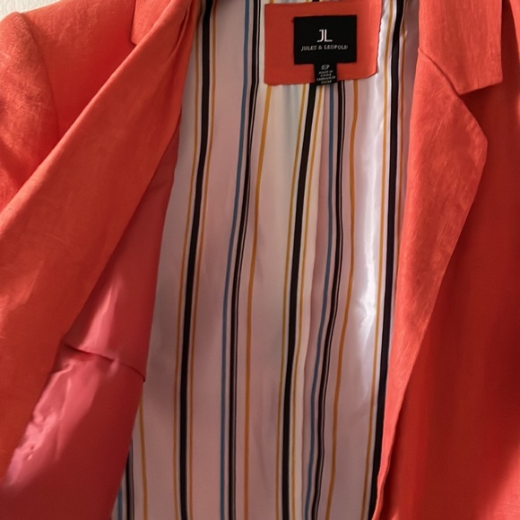 Blazer Jules & Leopard lined jacket padded shoulders 30% linen Coat Size S - Picture 6 of 15